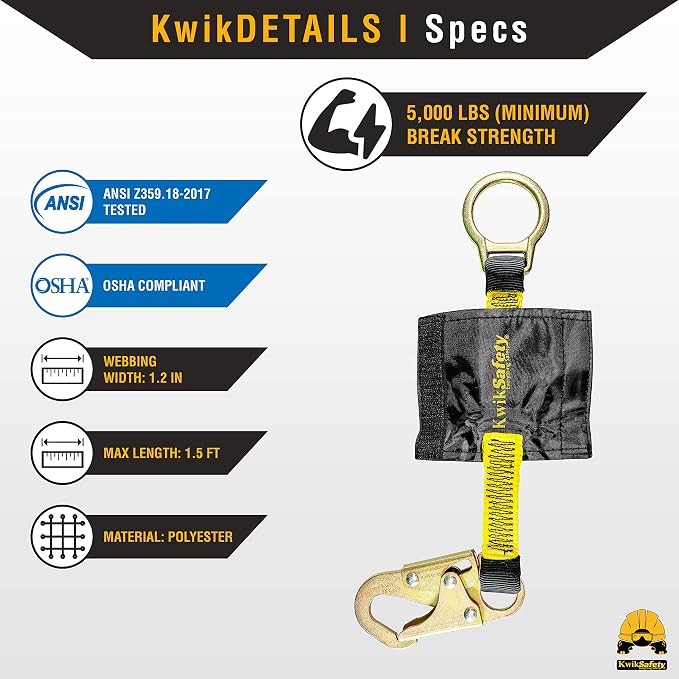 KwikSafety - Charlotte, NC - Dolphin Dorsal [2 Pack] 18" D-Ring Extender ANSI Tested OSHA Compliant Safety Harness Extension Lanyard Safety D Ring PPE Construction Roofing Fall Arrest Gear