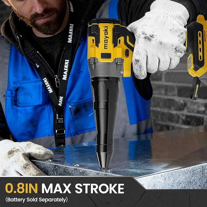 Mayoki Cordless Rivet Gun Compatible with 20V 60V MAX Battery (Tool Only), 2248Lbf Electric Brushless Blind Riveter Tool, Pop Rivet Tool, Heavy Duty Automatic Riveter for 1/8", 5/32", 3/16" Rivets
