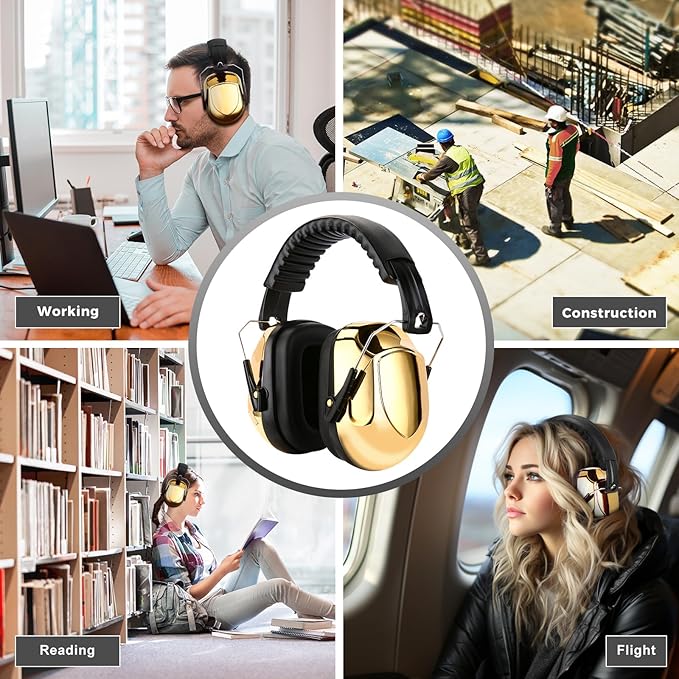 ProCase Noise Reduction Ear Muffs, Sound Proof Ear Protection, NRR 28dB Noise Cancelling Headphones for Adults Kids Autism, Hearing Protection for Shooting Gun Range Mowing -Metalic Gold