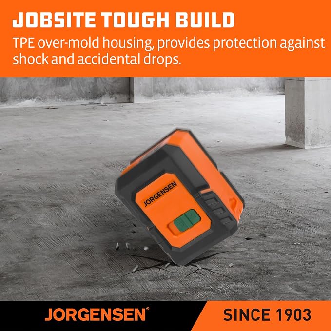 JORGENSEN Laser Level with Tripod, 100 FT Dual Modules Self Leveling Cross Line Laser Leveler Tool with 360° Magnetic Base, Green Laser Level for Picture Hanging, Tile, Home Renovation, Indoor Project