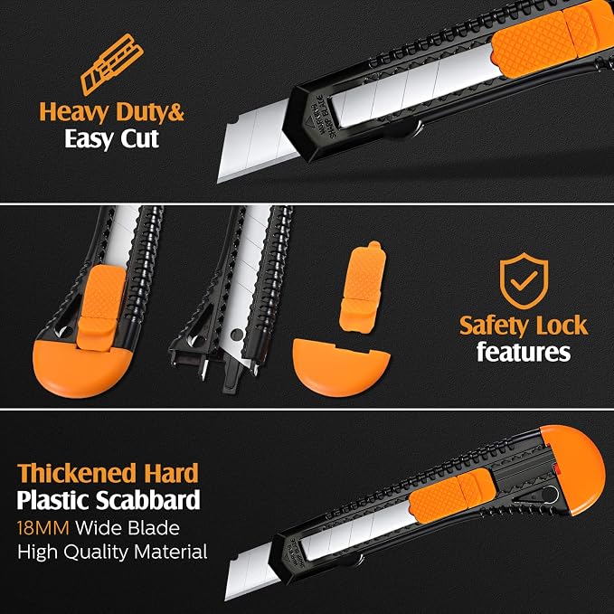 Lasnten 50 Pack Box Cutter Retractable Utility Knife 18mm Wide Blade Cardboard Cutter Suitable for Office Art, Craft and Home Use