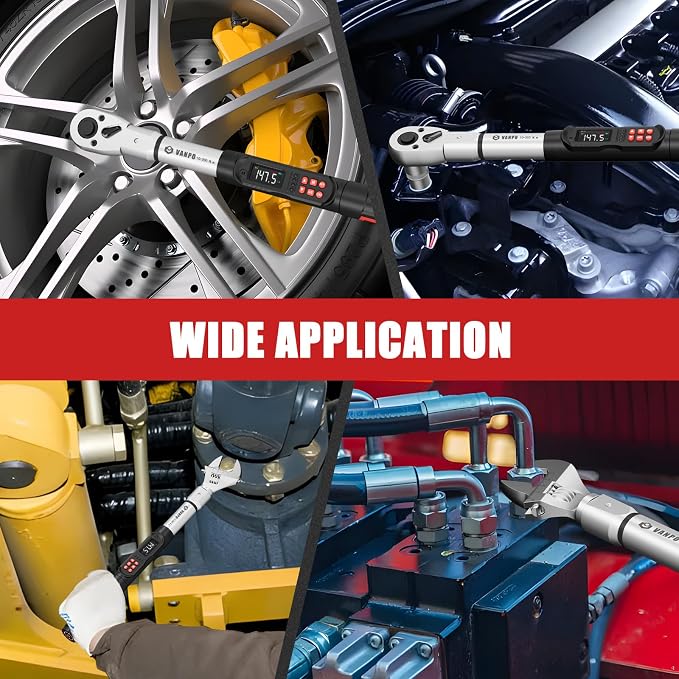 VANPO Adjustable Digital Torque Wrench, 7.38-147.5 Ft.lb/10-200Nm for HVAC | 38mm Jaw & 1/2" Ratchet, 14×18mm Open End, ±2% Accuracy, Vibration, Buzzer and LED Indicator, for Split AC, Auto, Plumbing
