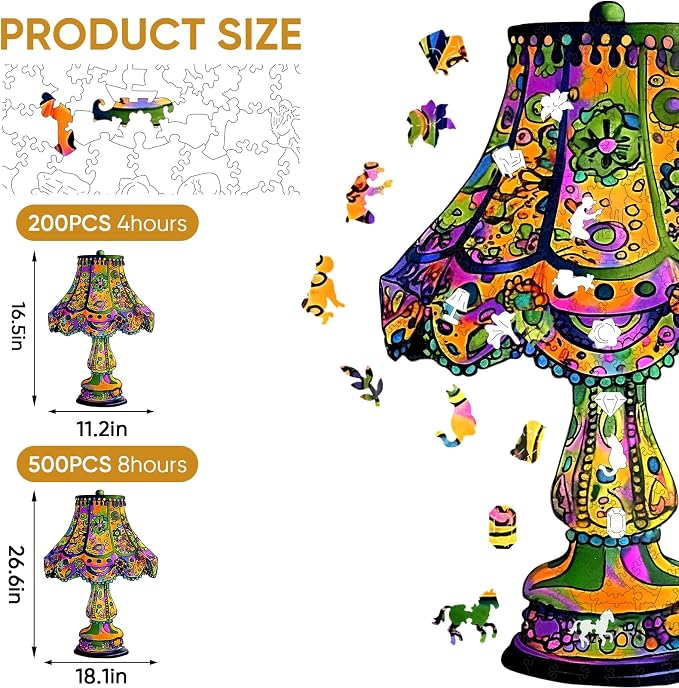 Mys Aurora Jigsaw Puzzles, Colorful Desk Lamp Puzzles for Adults, 200 Piece Unique Shape Vintage Wooden Puzzles for Adults and Kids, Fun Family Puzzle Game, 11.2 x 16.5 Inches