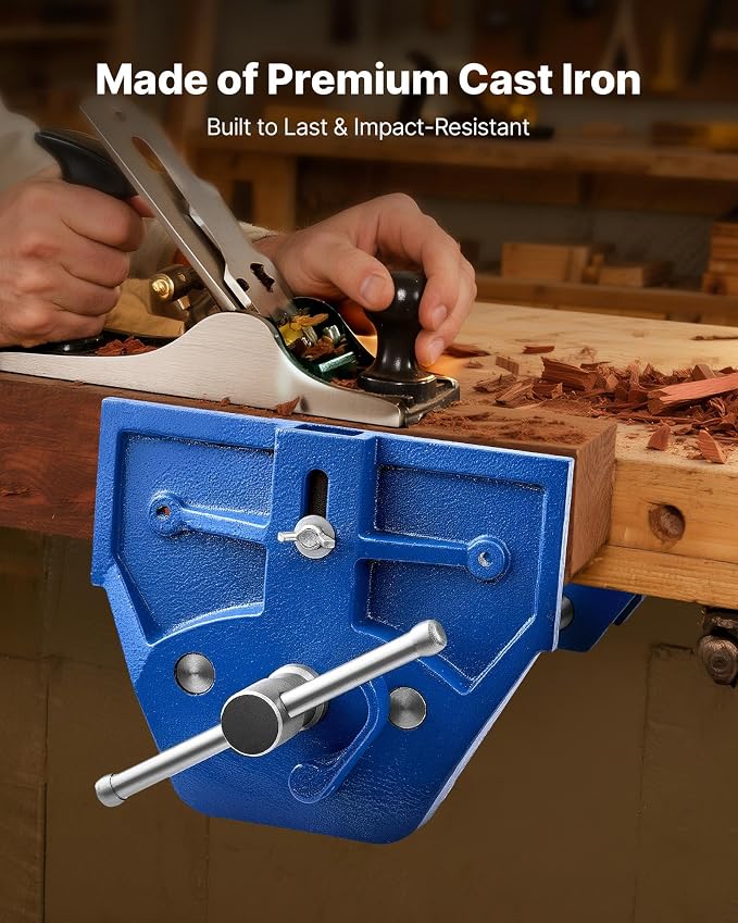 VEVOR Woodworking Vise, 7 Inch Jaw Width, Quick Release Wood Bench Vise, 8 Inch Max Jaw Opening, Heavy-duty Cast Iron Construction, Workbench Vice with Adjustable Front Stop, for Woodworking Drilling