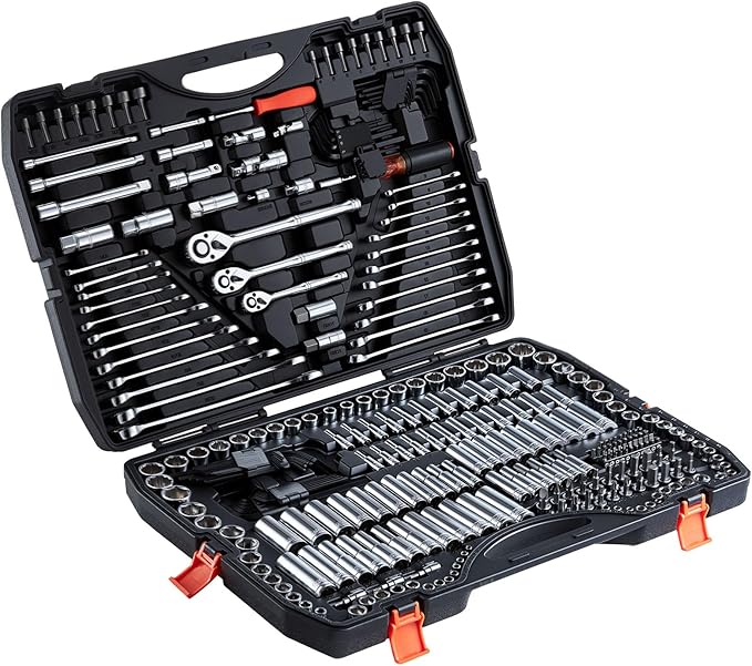 VEVOR Mechanics Tool Set, 308-Piece Mechanic Tool Kit, 1/4 in, 3/8 in, and 1/2 in Drive, SAE and Metric Socket Set, Wrenches, Screwdriver Bits, Accessories, and Storage Case, for Automotive Repair