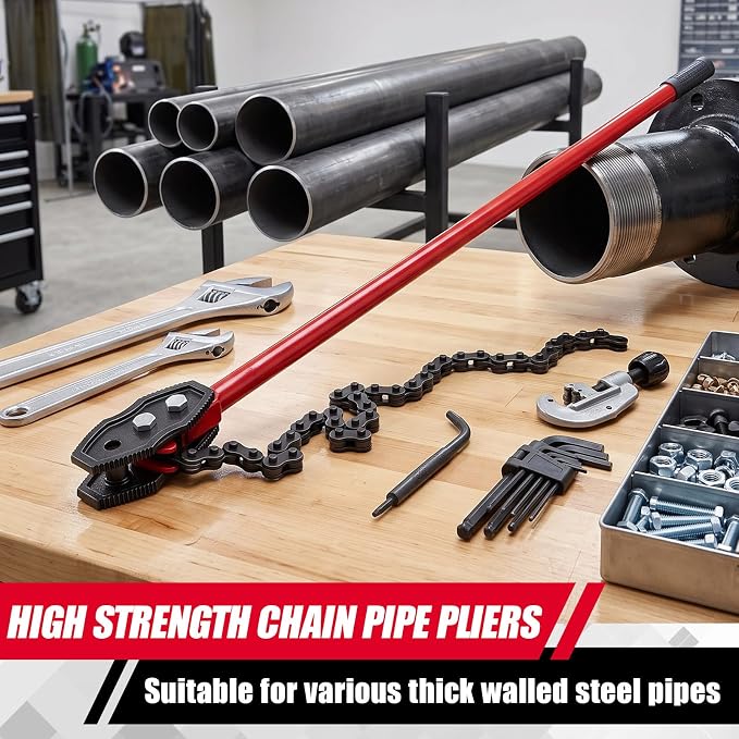Lothee 50" Chain Pipe Wrench, Fits Max 10" Diameter, 40" Chain Length | Max 22000 Lbs Breaking Load, Heavy Duty Large Pipeline Tool, Pipeline Installation, Oil Field, Operations and Maintenance