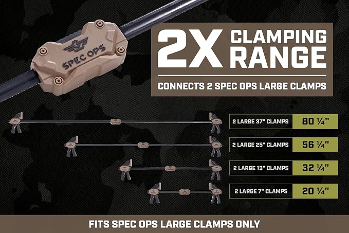 Spec Ops Tools Bar Clamps for Woodworking, Clamp Coupler, 2X Clamping Range Compatible with Spec Ops Large Series Bar Clamps, Pack of 1