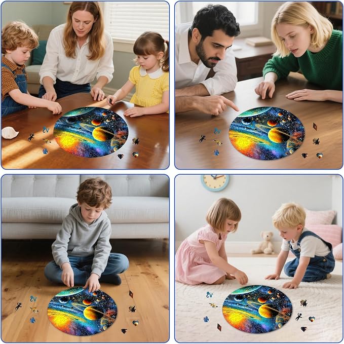 MEATRN Wooden Puzzles Solar System 200 Pieces - Colorful Space Puzzle for Adults and Students, Educational Astronaut Theme, Perfect Birthday or Graduation Gift, 11.2x11.3 in