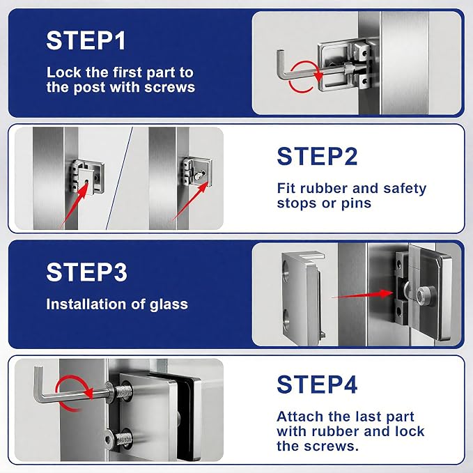 4-Pack Glass Clamps, 304 SS, Polished, 1/3-1/2 Inch (LIUCHONGYANG99)