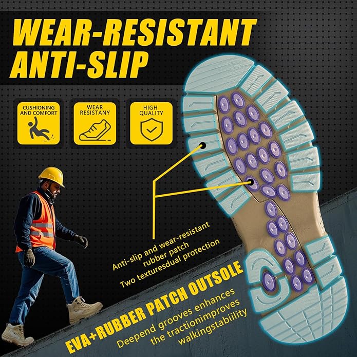 Work Boots for Men,Lightweight Breathable High Top Steel Toe Boots,Indestructible Steel Toe Shoes,Non Slip Safety Work Shoes.