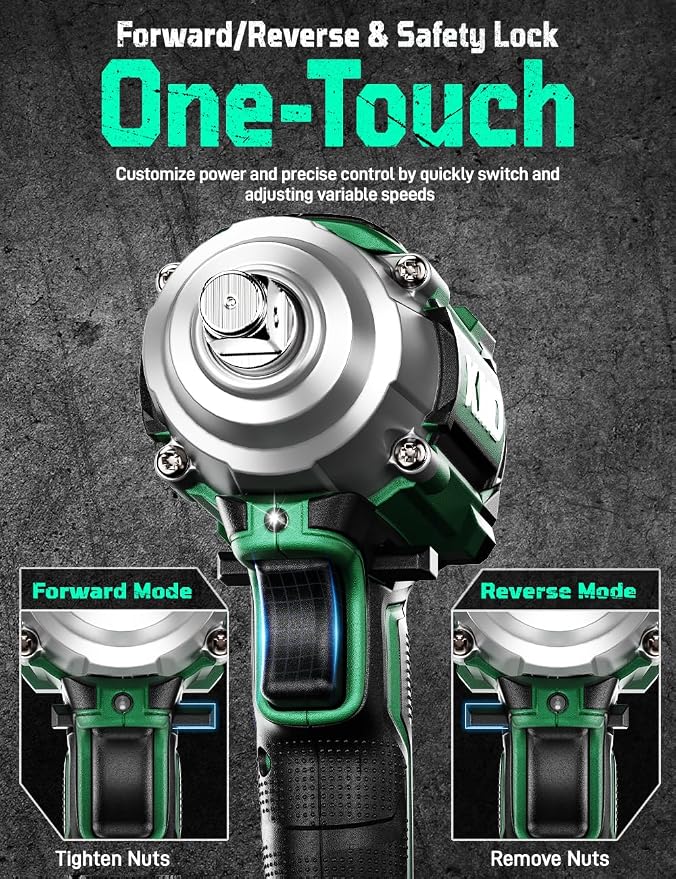 KIMO Impact Wrench 1/2 Cordless, Impact Gun for Car Tire, 20V Impact Driver | 550N.m (410ft-lbs), 4000RPM/3500IPM , 4 Sockets, 9-Piece Drill& Driver Set, Safety Lock, Variable Modes, 4000mAh Battery