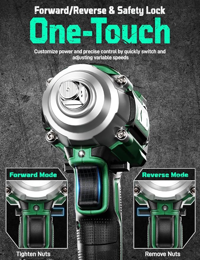 KIMO Impact Wrench 1/2 Cordless, 550N.m (410ft-lbs), 4000RPM, 9-Piece Drill & Driver Set, 4 Sockets Impact Drill for Car Tires, Safety Lock, Variable Modes, 4000mAh Battery Power Smart Impact Wrench
