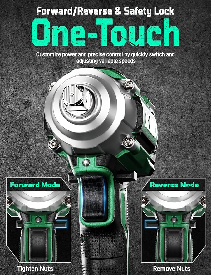 KIMO Impact Wrench 1/2 Cordless, 550N.m (410ft-lbs), 4000RPM, 9-Piece Drill & Driver Set, 4Sockets Impact Drill for Car Tires, Safety Lock, 2x4000mAh Battery, Variable Modes Power Smart Impact Wrench