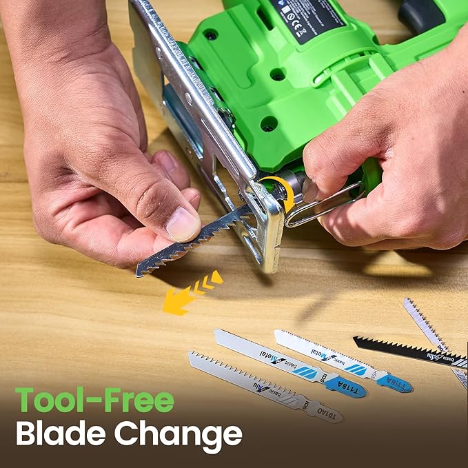 TaskStar Jig Saw - Cordless Jigsaw Saw with Batteries and Charger | Jigsaw Tool wtih 9 Blades for Wood, Metal, PVC, ±45° Bevel Cutting, 4 Orbital Actions, LED, Safety Lock, Storage Bag