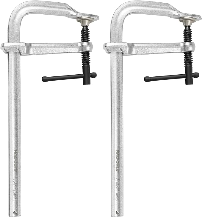MAXPOWER 2-Pcs 12-inch F Clamp, 4-3/4" Throat, Forged Full Steel Bar Clamp