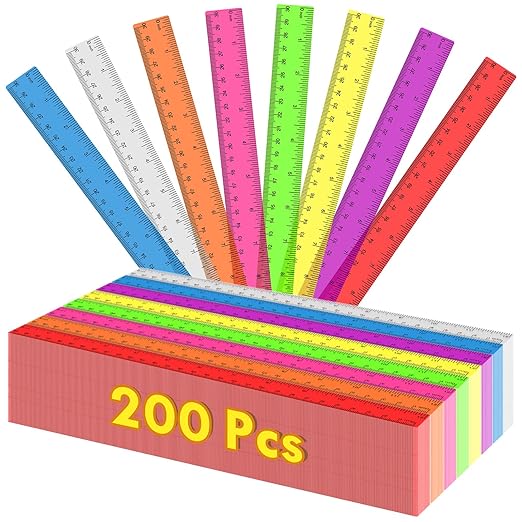 200 Pack Clear Plastic Ruler 12 Inch, Rulers Bulk for Classroom, Transparent Assorted Color Bulk Rulers with Millimeter and Inches, Kids Ruler for School, Ideal Back to School Office Home Supplies