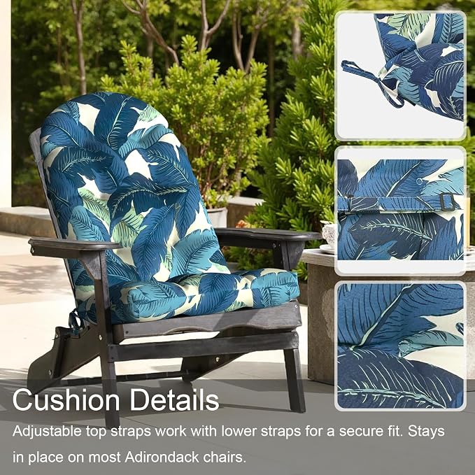 LVTXIII Outdoor Adirondack Chair Cushions, 44x19x4 Inch Non-Slip High Back Rocking Chair Cushion, Tufted Seat Cushion for Patio Furniture, Set of 2, Swaying Palms Blue