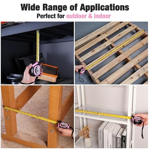 WORKPRO Pink Auto-Lock Tape Measure, 25FT 1/8 Fractions Easy Read Measuring Tape, Double Retract Measurement Tape Accuracy 1/32 for Engineer,with Magnetic Hook, Rubber Protective Casing - Pink Ribbon