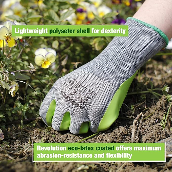 WORKPRO 6 Pairs Garden Gloves, Work Glove with Eco Latex Palm Coated, Gardening Gloves, Working Gloves for Weeding, Digging, Raking, and Pruning (Large)