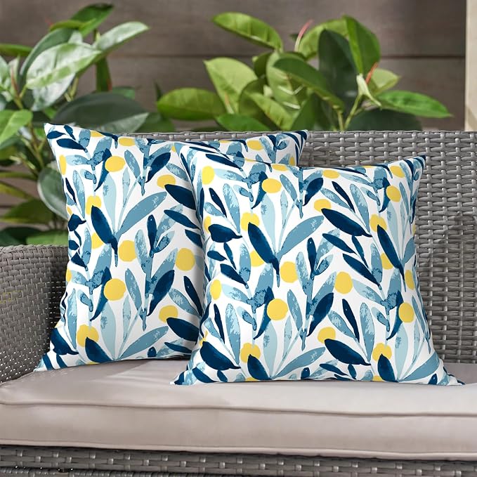 LVTXIII Outdoor Throw Pillows, Decorative Throw Pillows with Inserts, 20"x20" Square Pillows for Bed, Couch, Sofa and Patio Furniture, Set of 2, Leaves Multi