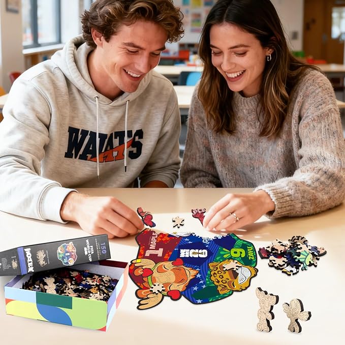 FIFA World Cup 2026 Mascot Wooden Jigsaw Puzzle, 150 Pieces Unique-Shape Collector’s Set (Clutch, Maple & Zayu) Official Merchandise – Fun for Kids & Adults, Ideal Soccer Fan Gift, 11.8 x 10.8 Inch