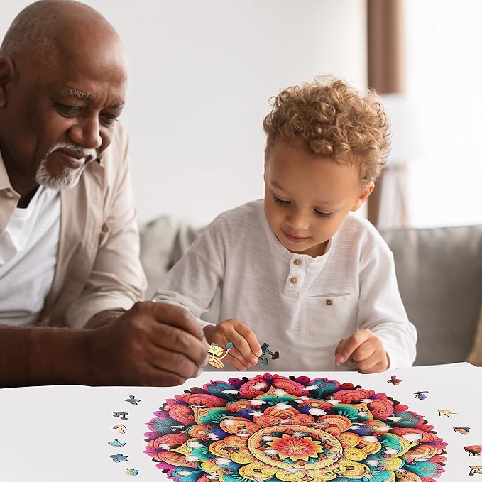 Mys Aurora Unique Wooden Jigsaw Puzzles - Flower Mandala, 500 Pcs King Size 16.5'' x 16.4'', Luxurious Shaped Wood Puzzle, Beautiful Package, Best Gift for Adults and Kids, Family Game