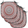 Lunarable Moroccan Chair Cushion Pads Set of 4, Colorful Patterned Ornament Medieval Openwork Eastern, Anti-Slip Seat Padding for Kitchen & Patio, 16"x16", Coral Red Pale Grey