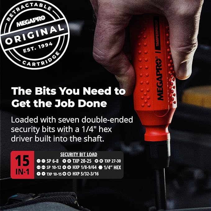 Megapro Tamperproof Security Screwdriver Set | Multi-Bit Screwdriver with ¼” Hex Shaft | Hex Pin, Spanner, Torx Pin | Compact Security Bit Set (The Original)