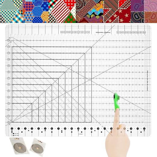 XL Slotted Quilting Ruler 17-3/4 x 22 Inch, Extra Large Acrylic Multi-Strip Fabric Cutting Template, Non-Slip Precision Sewing Ruler for 1.5 & 2.5 Inch Strips, Jelly Rolls and Patchwork Squares