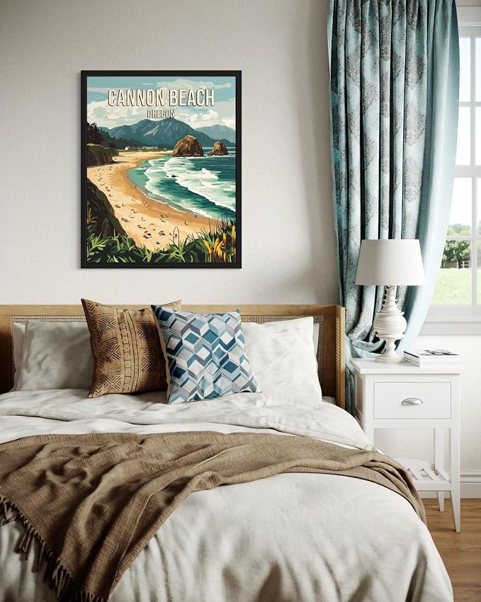Cannon Beach Oregon Unframed Wall Art Print Poster, US Vintage Retro Beach Scenery Posters Prints for Restroom Home Picture Painting Artwork Gallery 219 (Cannon Beach Oregon, 36" L x 24" W, Unframed)