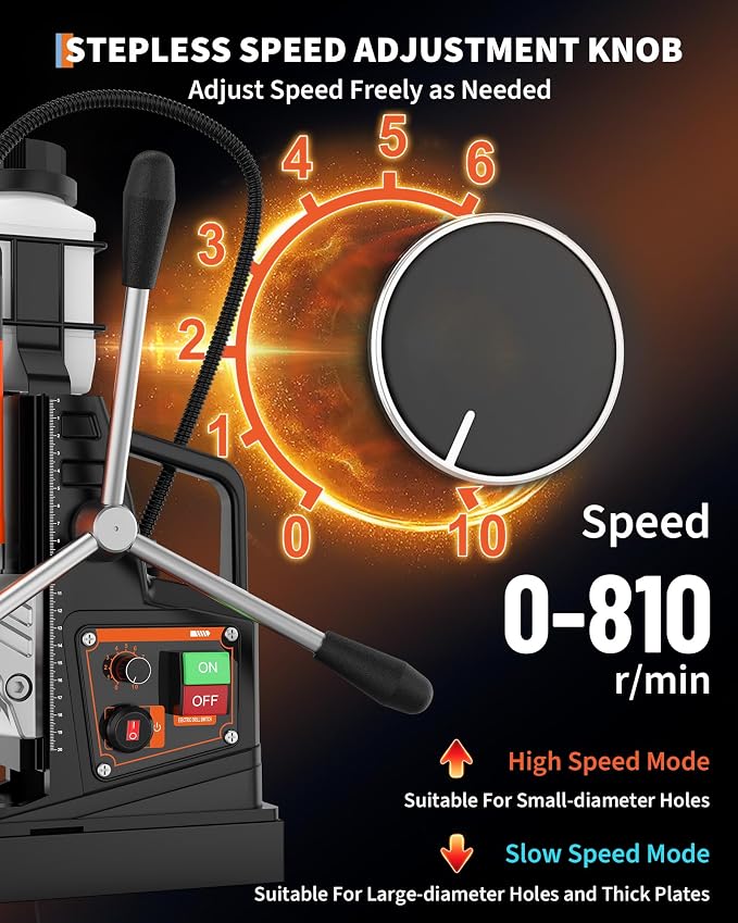 Garvee Magnetic Drill, 1750W 2" Boring Diameter, 2922lbf Power Portable Magnetic, 810 PRM, 10-Speed，with 10Pcs Drill Bits 3Pcs Twist Drill and 1Pcs Plastic Box for Metal Surface, Industrial