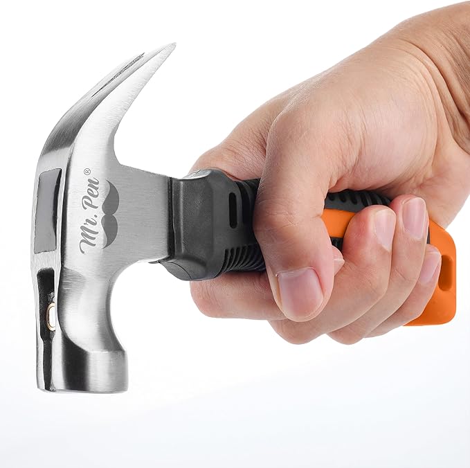 Mr. Pen- Claw Hammer, 8oz, Orange, Magnetic, Small Claw Nail Hammer for Women for Camping, Wood Working, House Repairs, Claw, Stubby, Tack