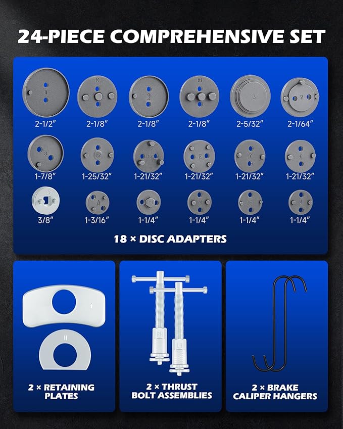 Orion Motor Tech 24pc Brake Caliper Compression Tool Set, Heavy Duty Brake Piston Compressor Tool and Wind Back Tool Kit for Brake Pad Replacement, Universal Disc Brake Caliper Tool Set with Blue Case