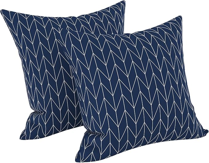LVTXIII Outdoor Throw Pillows, Decorative Throw Pillows with Inserts, 16"x16" Square Pillows for Bed, Couch, Sofa and Patio Furniture, Set of 2, Herringbone Navy