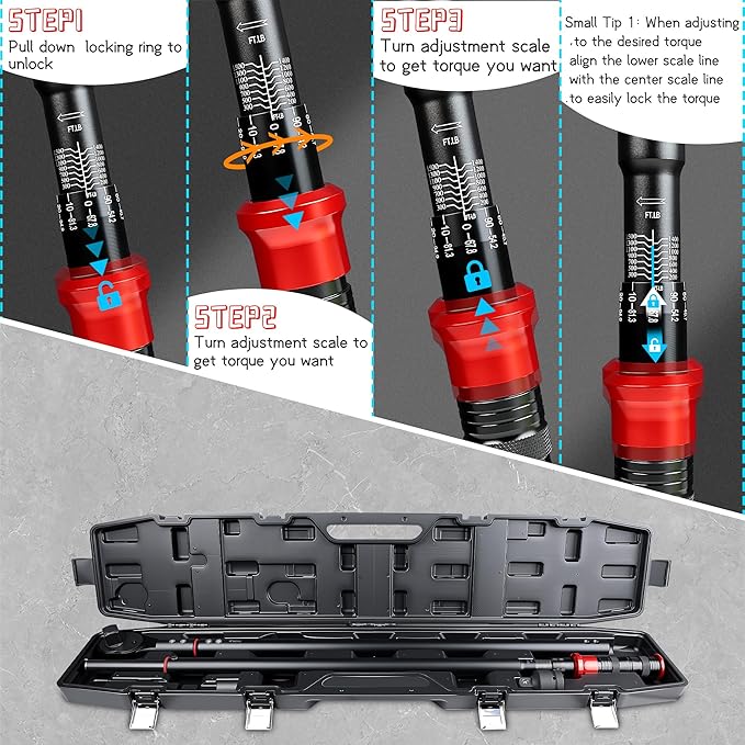 1-Inch Drive Torque Wrench 200-1500ft.lb/271.16-2033.73Nm, ±3% Precision Dual Direction Torque Wrenches with 24-Tooth Dual Range Scales with Ft.Lbs and N.m