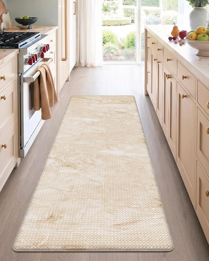 Color&Geometry Marble Kitchen Mats for Floor 24x87, Non Slip Wide & Large Kitchen Runner Rug, Easy Clean, Oil & Water Resistant, Anti Fatigue Foam Standing Mat for Sink, Laundry, Office, Gold