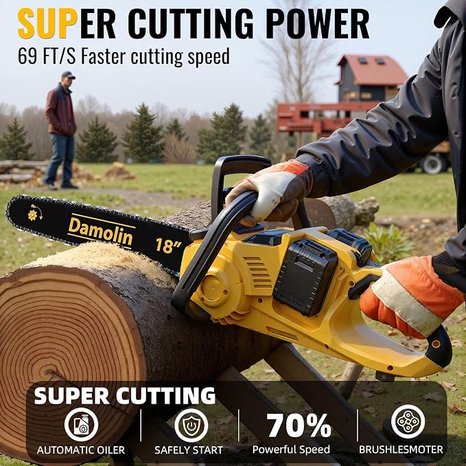 40V(20V*2) 16"+18" 2-IN-1 Brushless Chainsaw Cordless, Electric Powered Chainsaw Compatible with Dewalt Battery with Auto Oiler & Safety Lock Brake, for Tree Trimming Branch Wood Cutting(ONLY TOOL)