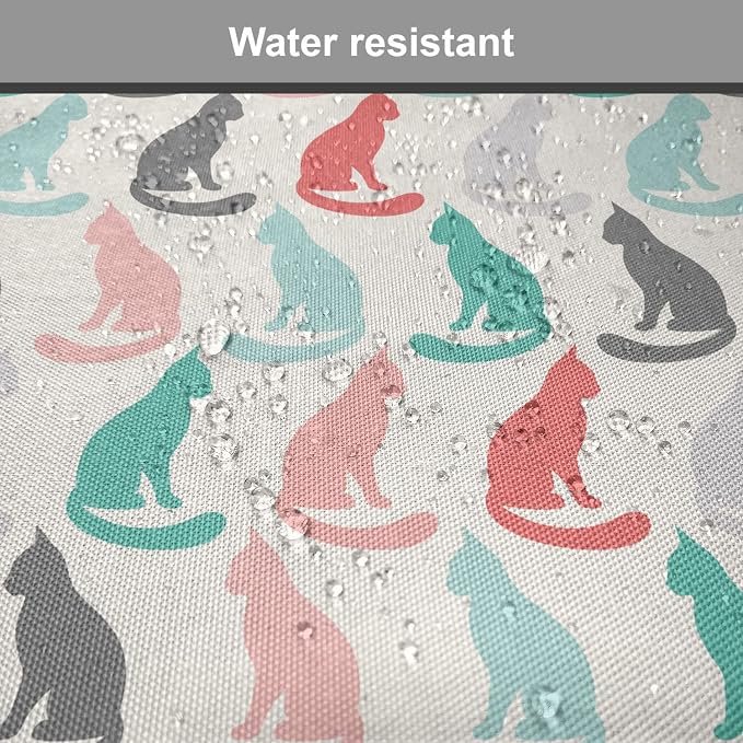 Lunarable Cat Chair Seating Cushion Set of 2, Pattern of Sitting Cat Silhouettes Kitten Pet Repetition Simple Illustration, Anti-Slip Seat Padding for Kitchen & Patio, 16"x16", Turquoise Coral Cream