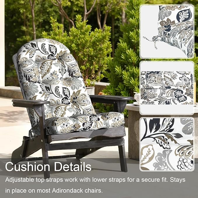 LVTXIII 2 Pack Outdoor Adirondack Chair Cushions, 44x19x4 Inch Water Repellent Patio Cushions for Rocking Chairs, Thick Tufted High Back Seat Cushion Set, Dailey Tan