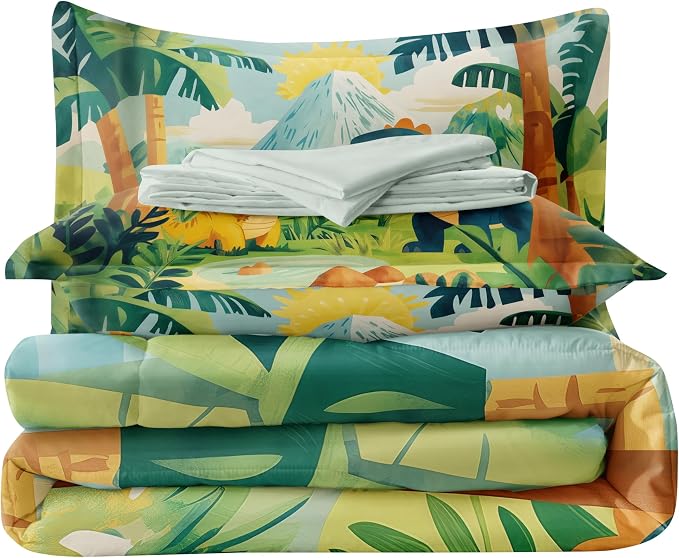 5 PCS Dinosaur Comforter Set Full,Kids Comforter Set for Boys,Colorful Dinosaur Bedding Set with Sheets,Full Size