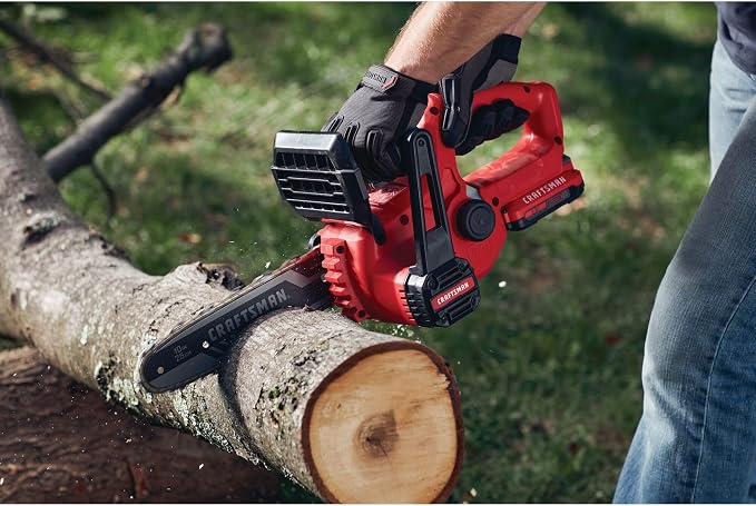 CRAFTSMAN Mini Chainsaw, 10 inch Mini Chainsaw Cordless, Electric Chain Saw, V20 Battery and Charger Included, Handheld Tree Trimmer Wood Cutter (CMCCS610D1)
