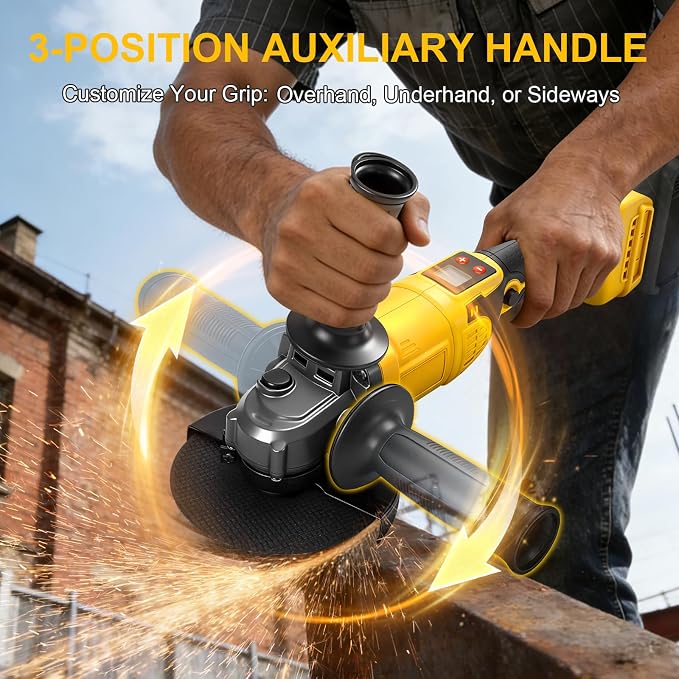 2-in-1 Cordless Angle Grinder & Circular Saw for Dewalt 20V Max Battery | No Battery, 4-1/2" to 5", 180° Rotating Head, 3-Speed with LED Display, 9300RPM Brushless for Cutting, Grinding, Polishing
