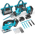 SEESII 2-Tool Cordless Combo Kit, Reciprocating Saw & Jig Saw with 2x4.0Ah Batteries, Brushless Motor, 0-45° Bevel Cut Jigsaw, Adjustable Speed, LED Light, Lightweight for Wood/Metal/PVC Cutting, DIY
