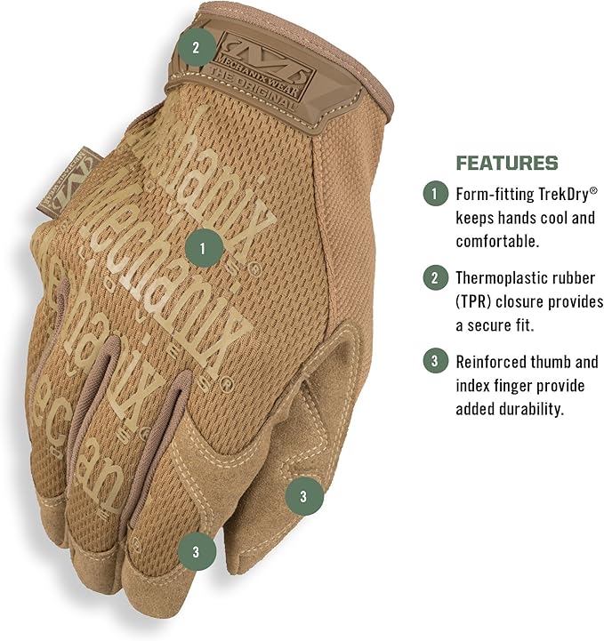 Mechanix Wear: The Original Coyote Tactical Work Gloves with Secure Fit, Flexible Grip for Multi-purpose Use, Durable Touchscreen Safety Gloves for Men (Large, Coyote Brown)
