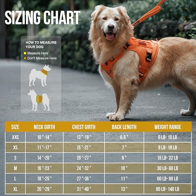 OneTigris Tactical Dog Harness Vest No-Pull Service Dog Vest for Small Dogs | 1000D Pullable Nylon, with Control Handle and Hook & Loop Panels, Easy On & Off, Adjustable for Walking Training Orange XXS