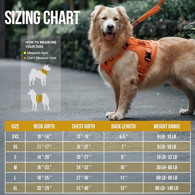 OneTigris Tactical Dog Harness Vest No-Pull Service Dog Vest for Small Dogs | 1000D Pullable Nylon, with Control Handle and Hook & Loop Panels, Easy On & Off, Adjustable for Walking Training Orange S