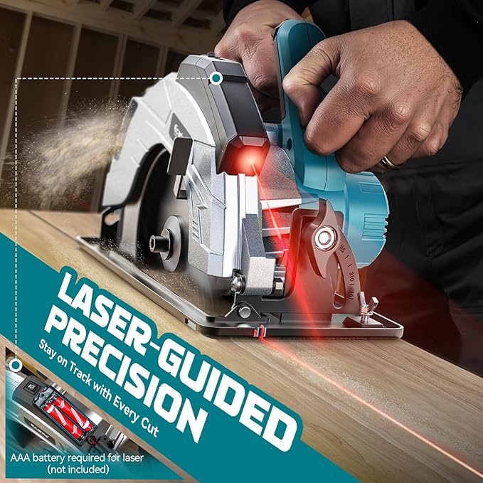 Ecarke Cordless Circular Saw 7-1/4" Compatible with Makita 18v Battery(Bare Tool), 5000RPM Electric Circular Saw with Laser Guide, 2 Blades(24T & 40T), 0-45° Bevel Cutting, Max 2-1/4" Depth for Wood