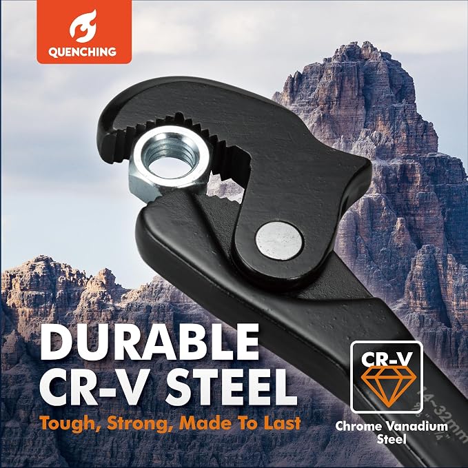 QUENCHING Self-Adjusting Crowfoot Wrench, 5–17mm (3/16”–11/16”), Slim Profile for Tight Spaces, Single Tool Alternative for Tight-Access Fasteners