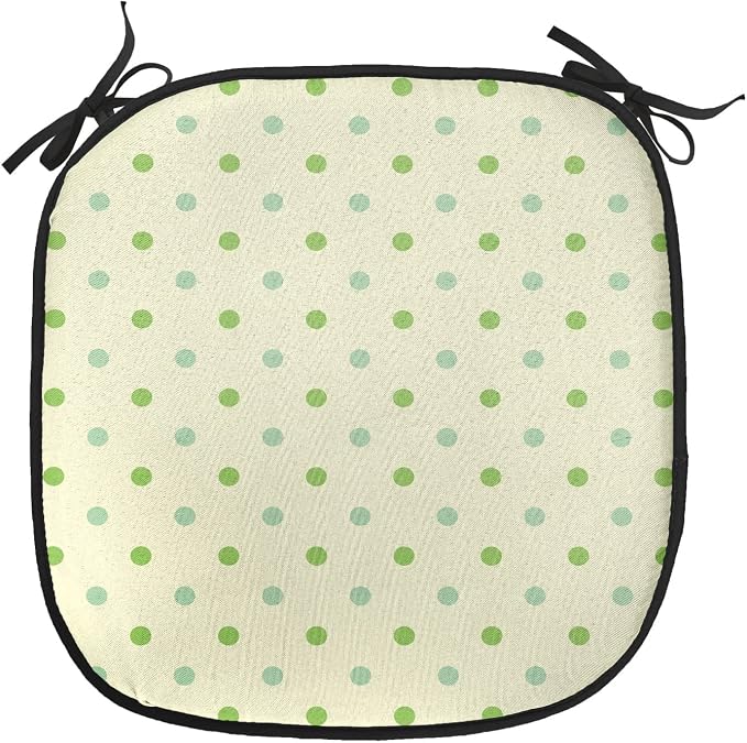 Lunarable Geometric Chair Cushion Pads Set of 4, Polka Dots Spots Classic Style Trendsetting Simple Monochrome Art, Anti-Slip Seat Padding for Kitchen & Patio, 16"x16", Pale Green Fern Green