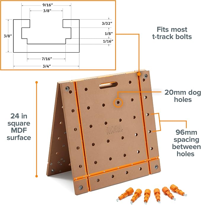 BORA Centipede T-Track Workbench - 20mm Dog Hole MFT Work Bench Table Top